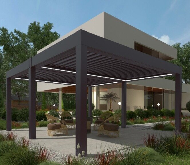SkyCloud bioklimatikus pergola elforduló alumínium lamellákkal
