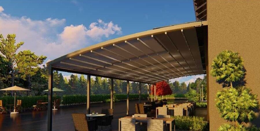 WILLOW Classic pergola íves formatervvel, elöl oszloplábakon
